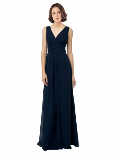 Chiffon Sleeveless Bridesmaid Dress with V Front and Back