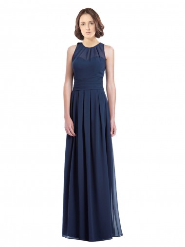 Chiffon High Neck Sleeveless Bridesmaid Dress with Pleats