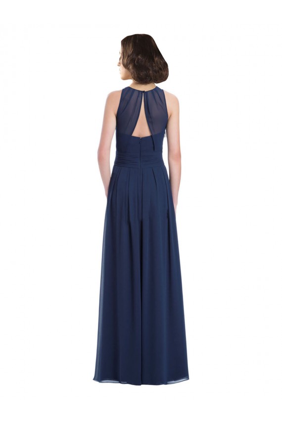 Chiffon High Neck Sleeveless Bridesmaid Dress with Pleats