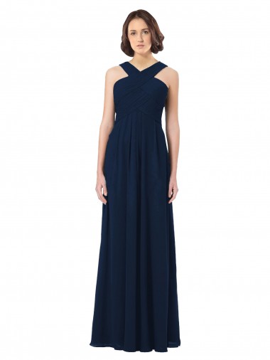 Long Chiffon Bridesmaid Dress V-Neck Top