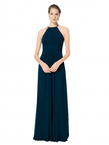 Spaghetti Strap Long Chiffon Halter A-Line Bridesmaid Dress