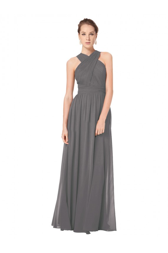 Long Chiffon Halter Bridesmaid Dress Keyhole Back