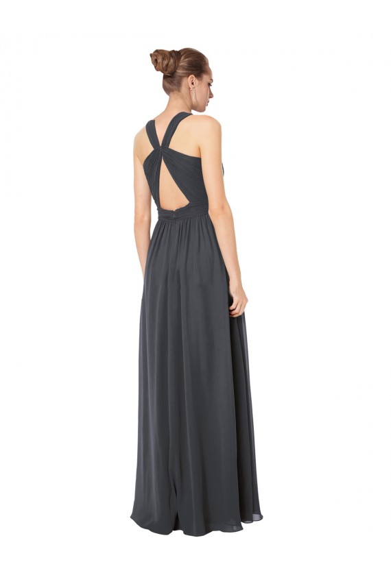 Long Chiffon Halter Bridesmaid Dress Keyhole Back