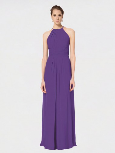 Long Chiffon Spaghetti Strap Halter Bridesmaid Dress