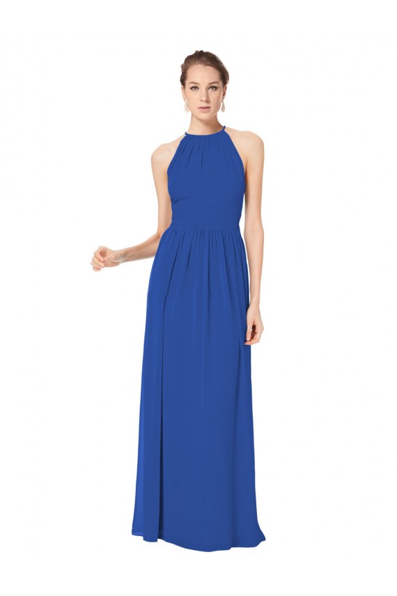 Long Chiffon High-Neck Sleeveless Bridesmaid Dress