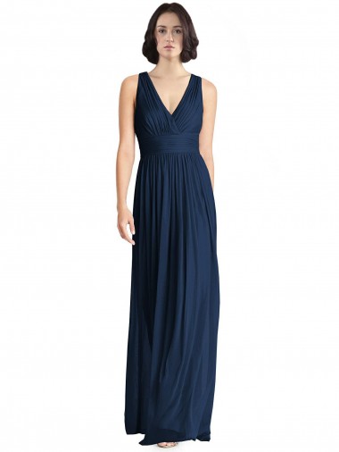 Cut Out Back Long Chiffon V-Neck Bridesmaid Dress