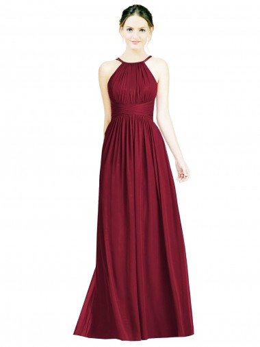 Halter Neck Open Back Draped Chiffon Bridesmaid Dress