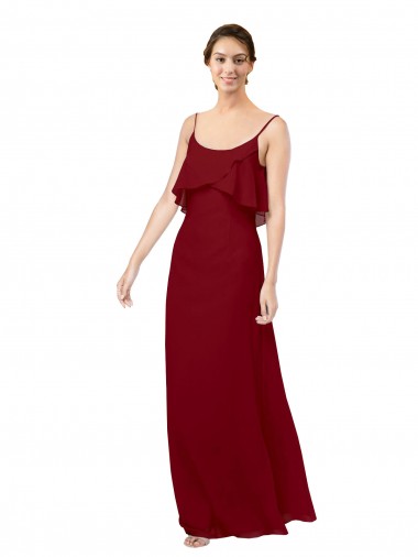 Scoop Neck Chiffon Bridesmaid Dress with Spaghetti Straps and Low Back