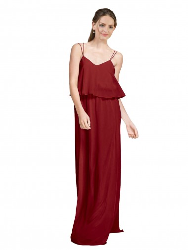 Long Chiffon Bridesmaid Dress with Slim Straps and Open Back