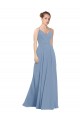 Chiffon Bridesmaids Dress with Draped V-Neck Bodice and Keyhole Back