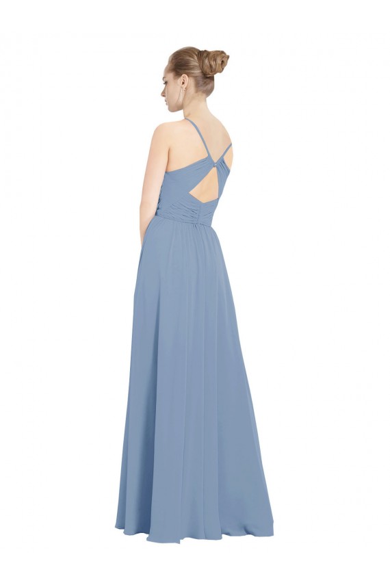 Chiffon Bridesmaids Dress with Draped V-Neck Bodice and Keyhole Back