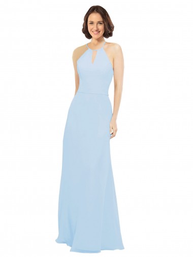 Floor Length Chiffon Bridesmaids Dress with Front Keyhole Neckline