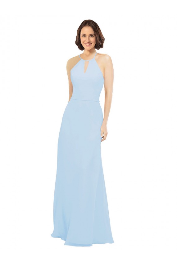 Floor Length Chiffon Bridesmaids Dress with Front Keyhole Neckline