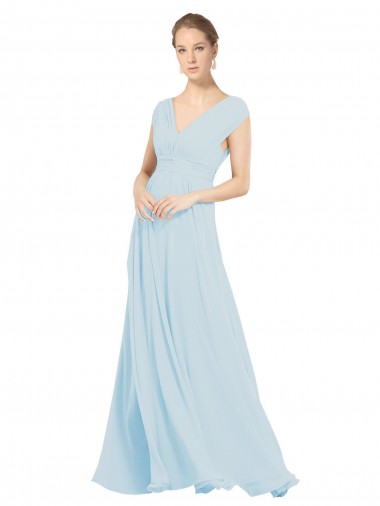 Chiffon Bridsmaids Dress with V-Neckline and Tie V Back