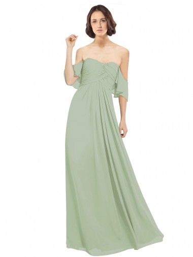 Boho Chic Chiffon Bridesmaids Dress with Off the Shoulder Neckline