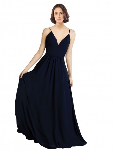 Simple Chiffon Bridesmaid Dress with Deep V-Neckline