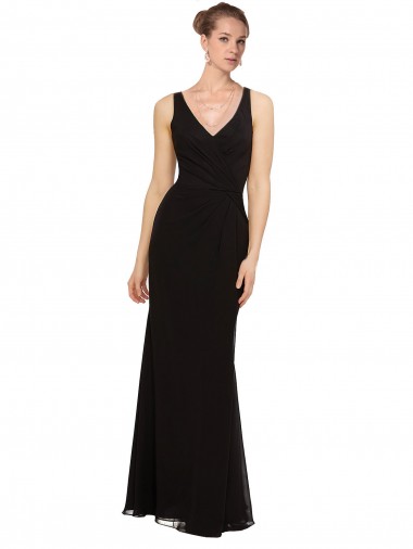 Open V-Back Chiffon Bridesmaids Dress with V-Neckine