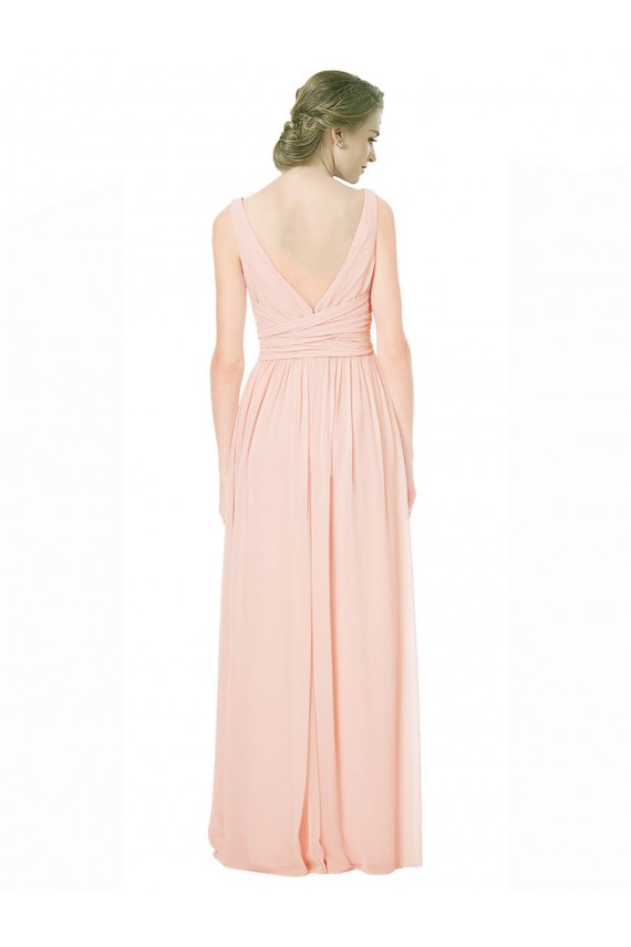 Full Length Chiffon Bridesmaid Dress with V-Front and Back