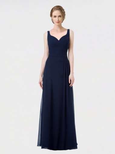 Long Chiffon Bridesmaid Dress with Sweetheart Neckline and Shoulder Straps