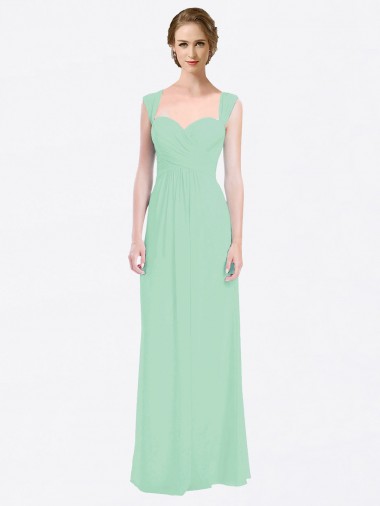 Long Chiffon Bridesmaid Dress with a Sweetheart Neckline and Pleated Shoulder Straps