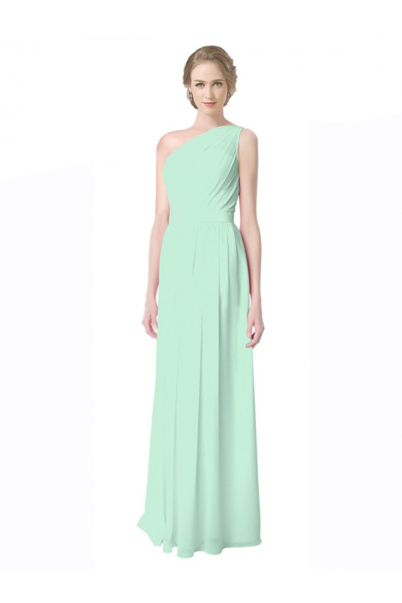 One Shoulder Chiffon Bridesmaid Dress with Asymmetrical Ruched Bodice