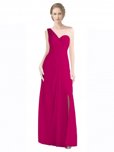 Full Length Chiffon Bridesmaid Dress with One Wide Shoulder Strap