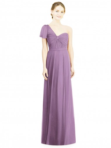 Flutter Sleeves One Shoulder Long Chiffon Bridesmaid Dress