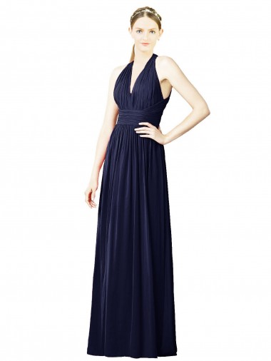 V-Neck Halter Long Open Back Chiffon Bridesmaid Dress