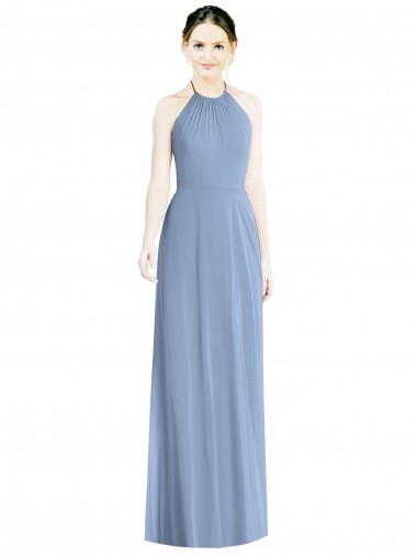 Halter Neck Tie Back Long Chiffon Bridesmaid Dress