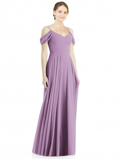 Off the Shoulder Open Cowl-Back Maxi Bridesmaid Dress