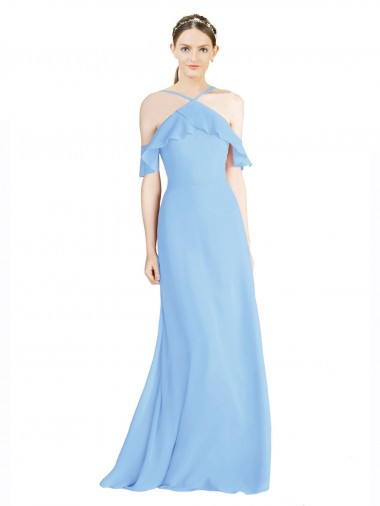 Halter Frill Cold Shoulder A-Line Chiffon Bridesmaid Dress