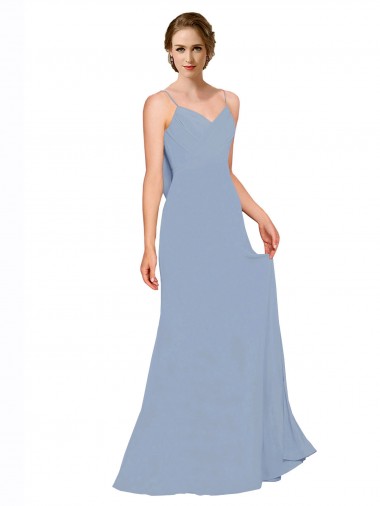 Cowl Back Long Chiffon Slip Bridesmaid Dress with Straps