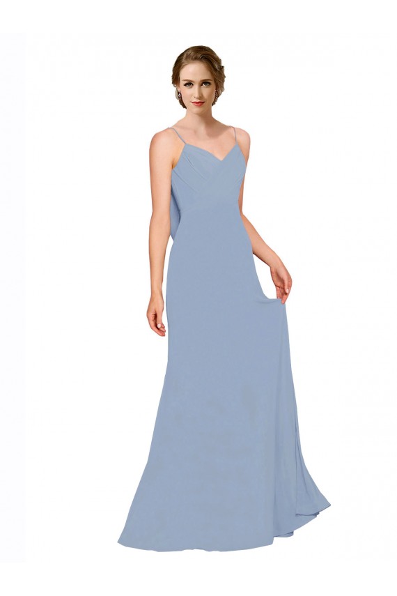 Cowl Back Long Chiffon Slip Bridesmaid Dress with Straps