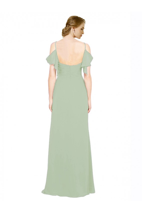 Split Cold Shoulder Draped A-Line Chiffon Bridesmaid Dress