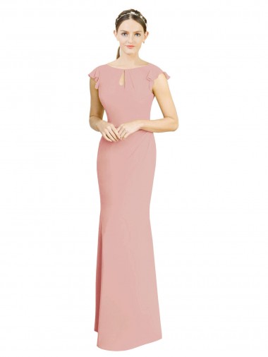 Chiffon Cap Sleeves Long Bridesmaid Dress with Keyhole