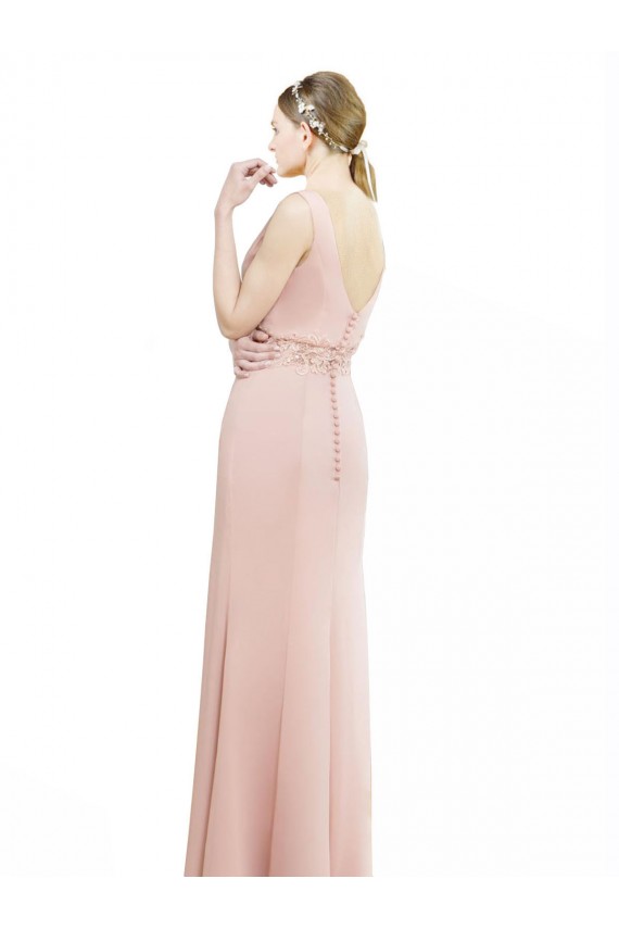 Full Length Long Chiffon Bridesmaid Dress with Pleated Lace Waist