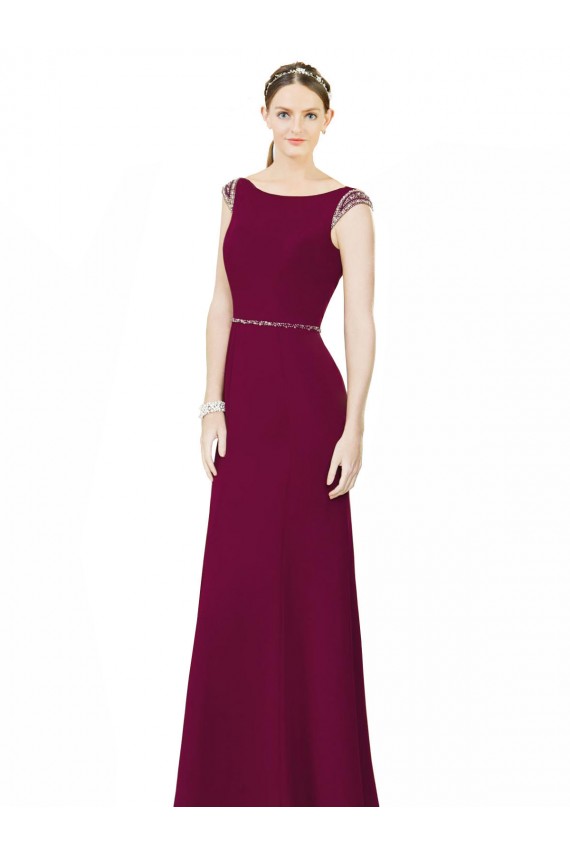 Slim Chiffon Bridesmaid Dress with Embellished Capped Sleeves