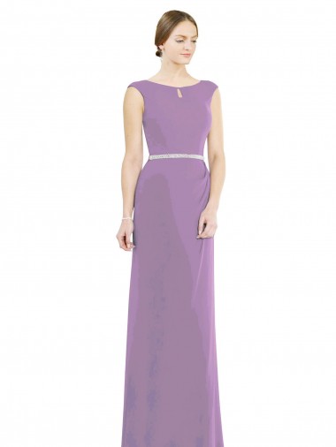 Long Chiffon Bridesmaid Dress with Boat Neckline and Keyhole