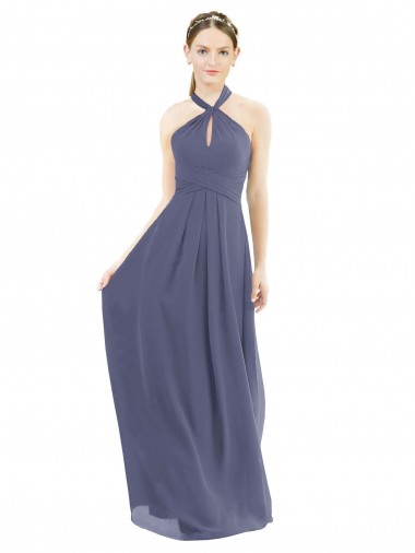 High Halter Neck Chiffon Bridesmaid Dress with Twist-Tie