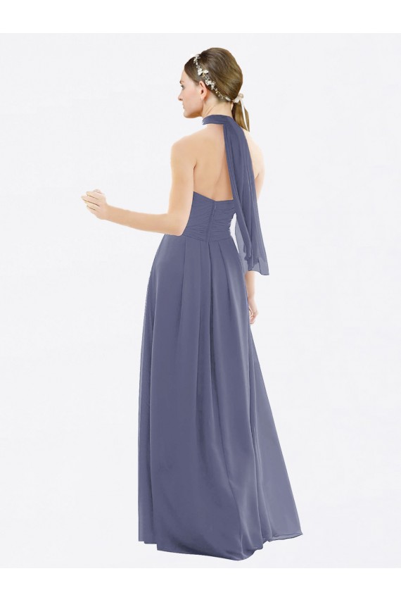 High Halter Neck Chiffon Bridesmaid Dress with Twist-Tie