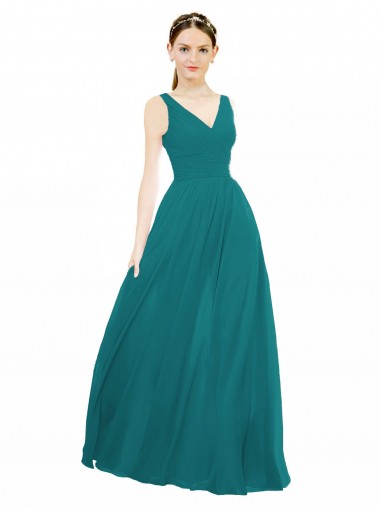 Figure Flattering Chiffon Bridesmaid Dress with Draped V-Neck Bodice