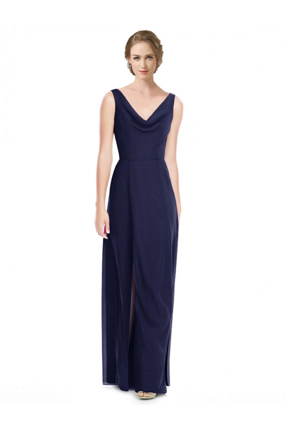 Cowl Neck Deep V-Back Chiffon Bridesmaid Dress with Side Front Slits