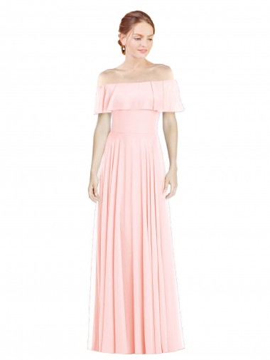 Off the Shoulder Long Bridesmaid Dress With Ruffle Overlay