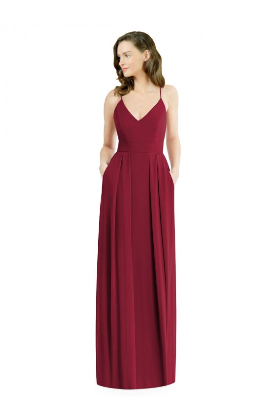 Pleated Skirt Chiffon Maxi Bridesmaid Dress with Pockets