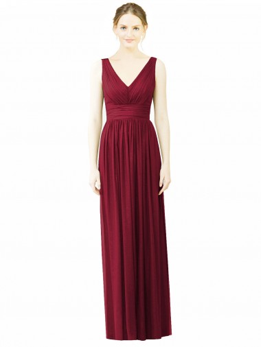 V-Neck Full-Length Sleeveless Low Back Chiffon Bridesmaid Dress