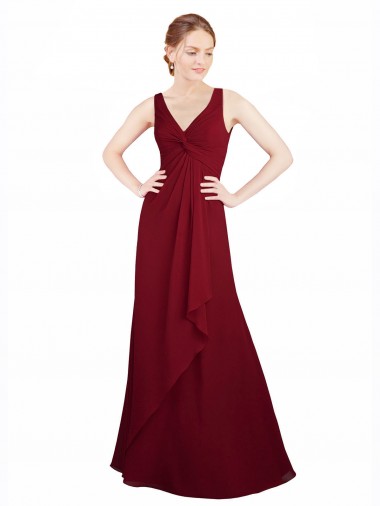 Twist-Knot V-Neckline Long Chiffon Bridesmaid Dress