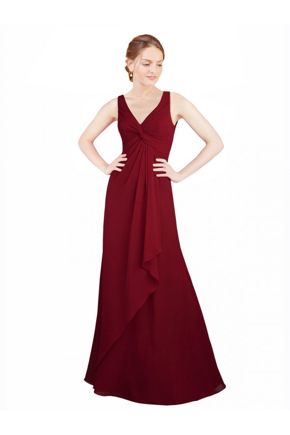 Twist-Knot V-Neckline Long Chiffon Bridesmaid Dress