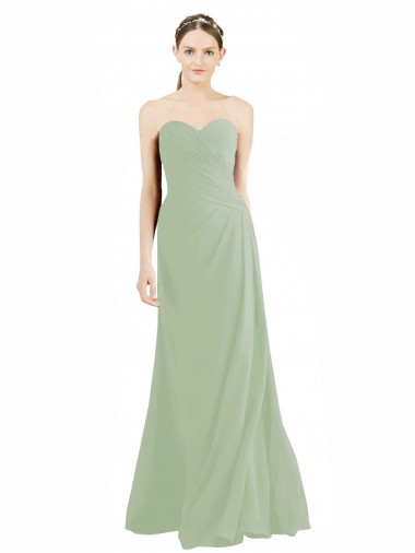 Sweetheart Neckline Draped Floor Length Chiffon Bridesmaid Dress