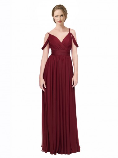 Off the Shoulder V-Neck Petite Chiffon Bridesmaid Dress with Open Back