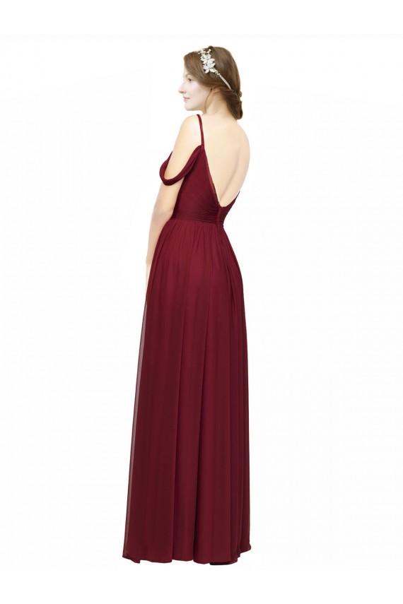 Off the Shoulder V-Neck Petite Chiffon Bridesmaid Dress with Open Back